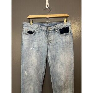 LOFT Jeans Womens 2 26 Light Wash Blue Boyfriend Distressed Patchwork Raw Hem